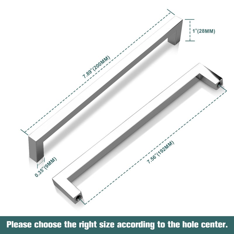 GOBEKOR 5 Pack Polished Chrome Cabinet Pulls Solid Drawer Pulls 7-1/2in(192mm) Hole Centers, Square Bar Kitchen Cupboard Handles Cabinet Hardware - Image 2